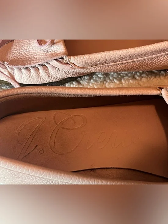 J.Crew Blush Pink Leather Driving Moccasin Loafers Bow Driving Flats Size 9 - Picture 2 of 8